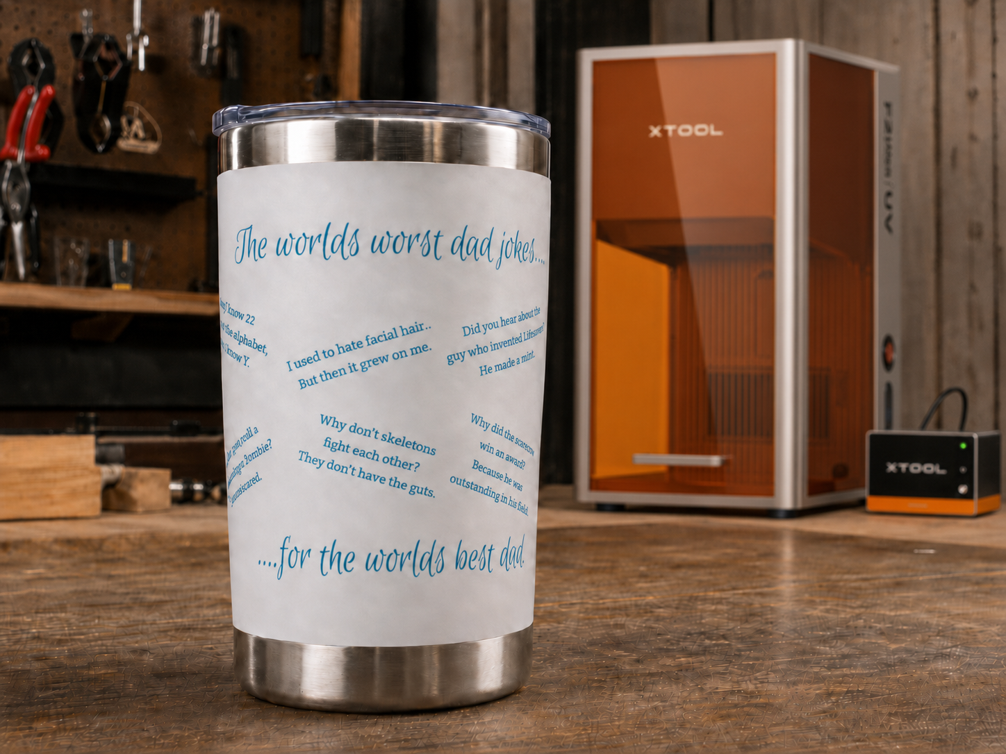 Stainless Steel Travel Tumbler with Humorous Dad Jokes gift design