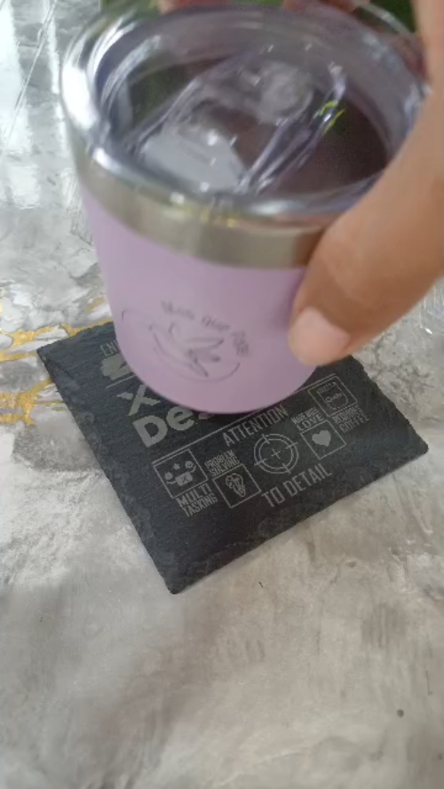 [Laser cut and engrave] Laser Engraved Slate Coaster with Designer Creativity Quote