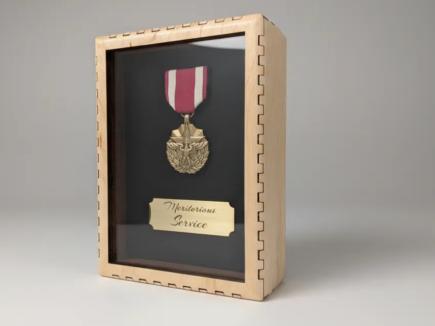 Display Case 'Show Your Pride' Laser Cut Wooden Shadow Box with Engraved Plaque — free patriotic laser/print project file on Atomm