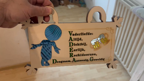 [Laser cut and engrave] Laser Cut Fathers Day Gift Wall Art with Reflective Figure and Beer Mugs