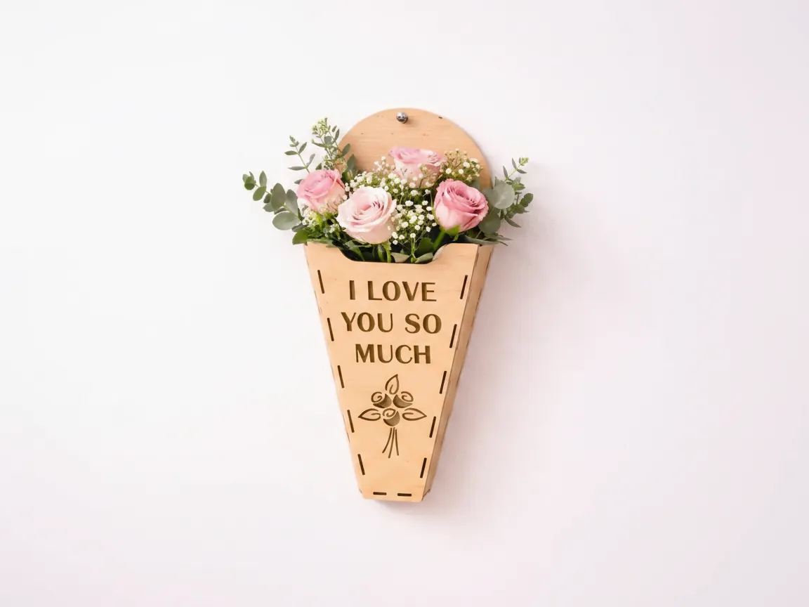 Wooden Flower Holder SVG — Laser Cut Wall Vase wooden flower design