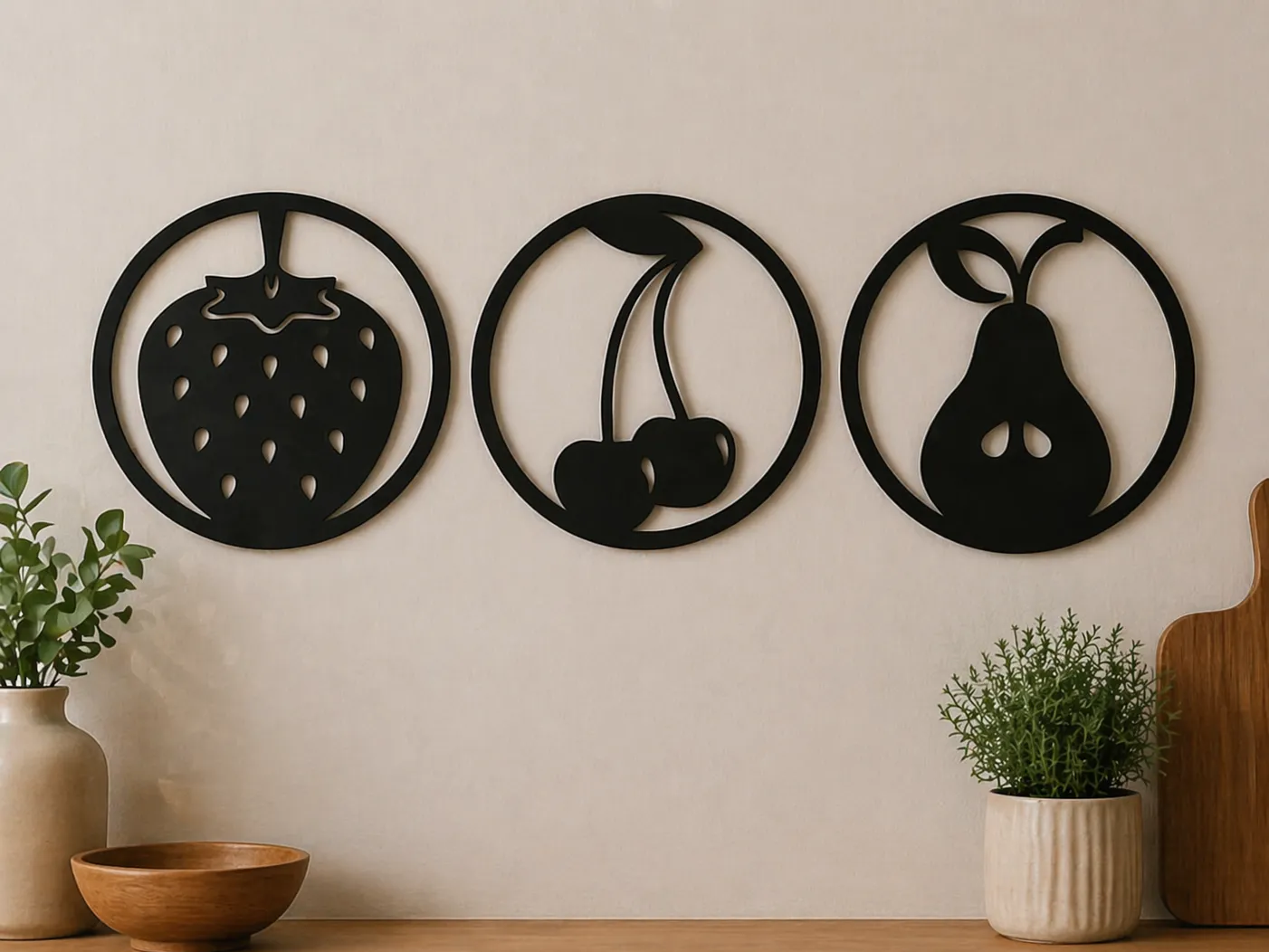Minimalist Fruit Wall Art Panel Set kitchen wall art and decor idea