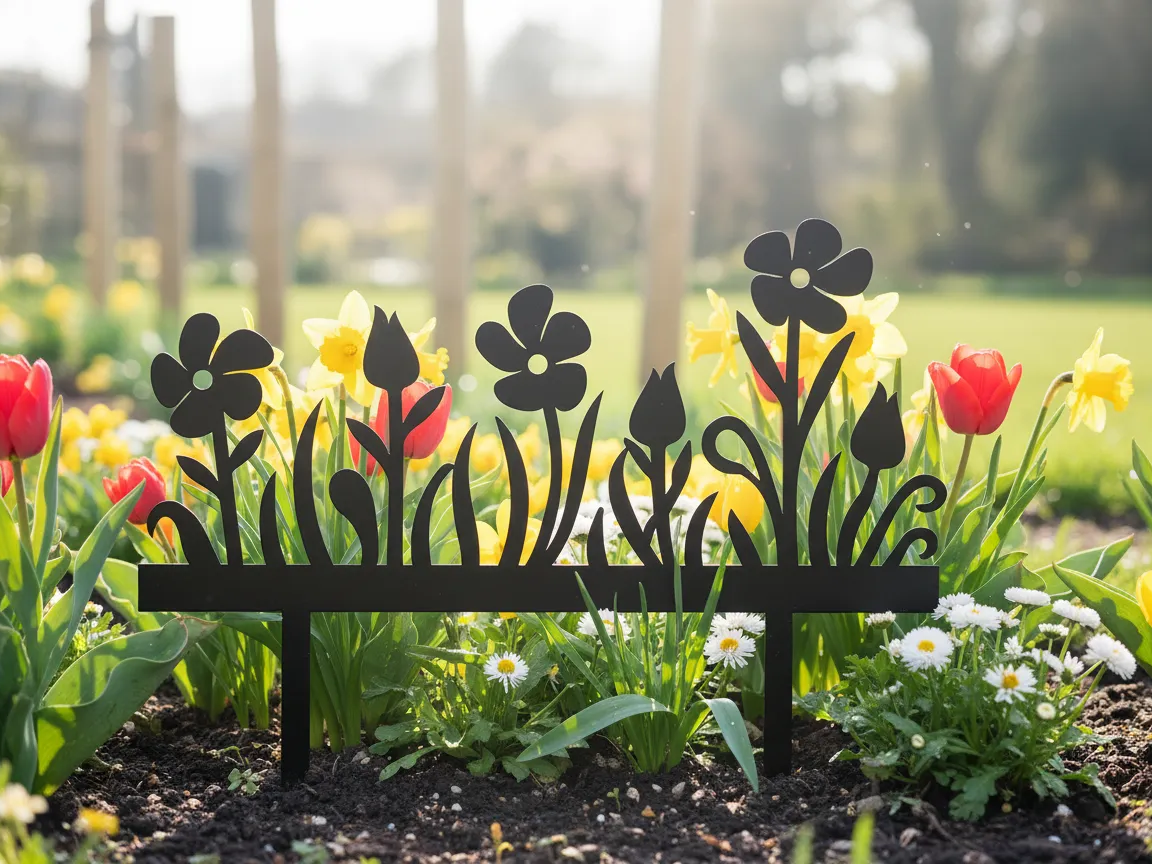 Black Metal Flower Garden Border Edging Stake exterior metal wall art idea