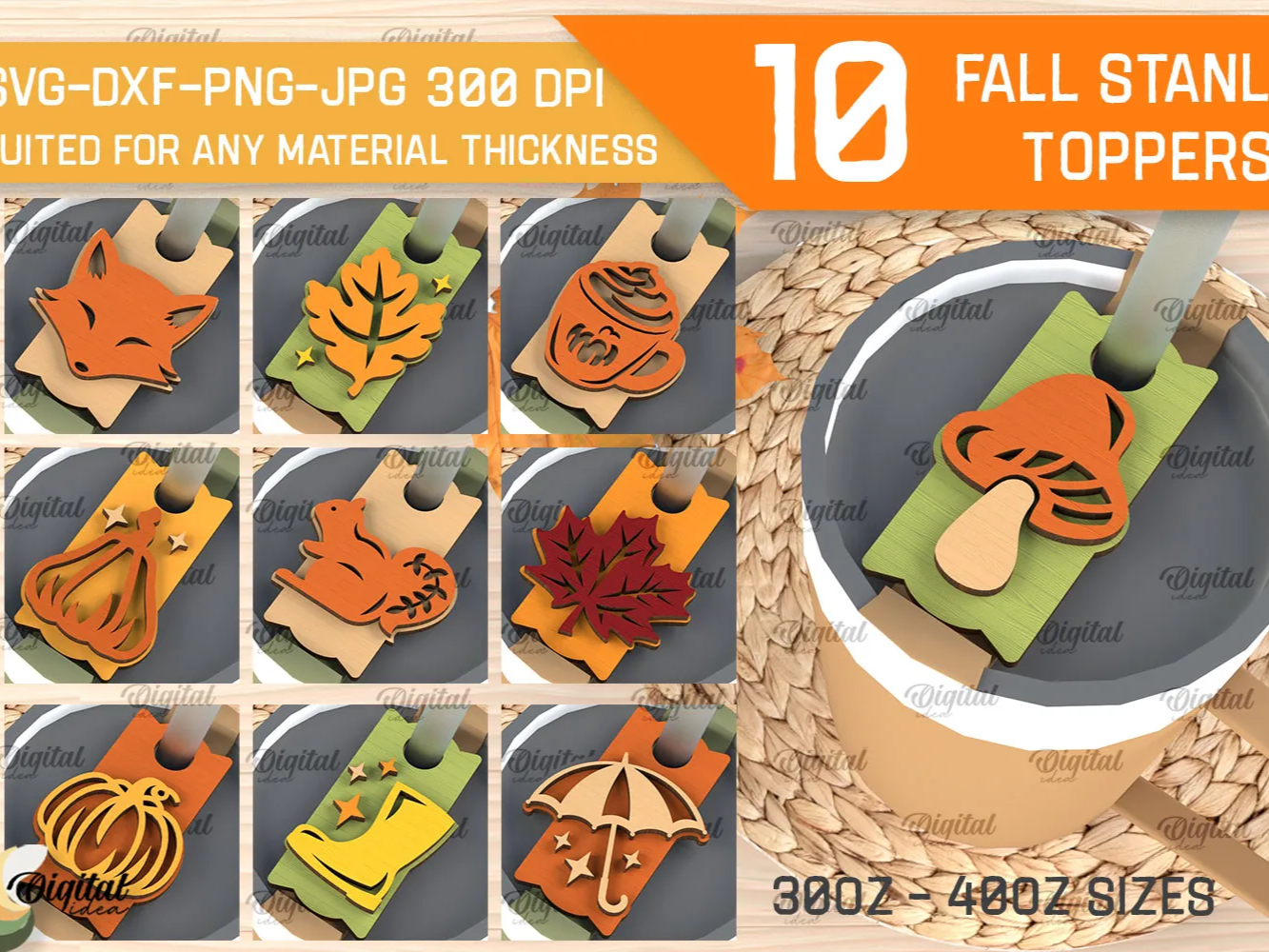 3D Fall Stanley Cup Topper Bundle laser engraved custom tumbler idea