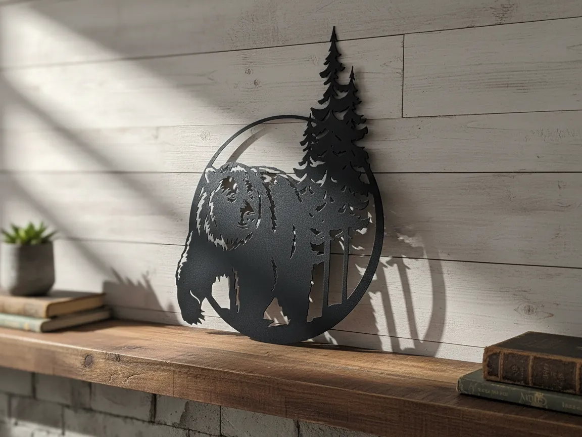 Laser Cut Metal Bear and Tree Wall Art Decor exterior metal wall art idea