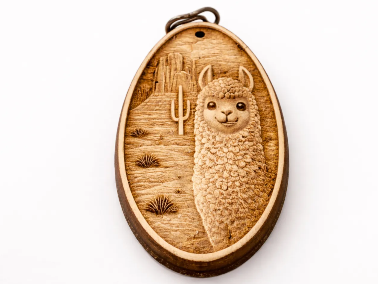 Llama Desert Relief (Deep 3D Wood Engraving) wood sign design