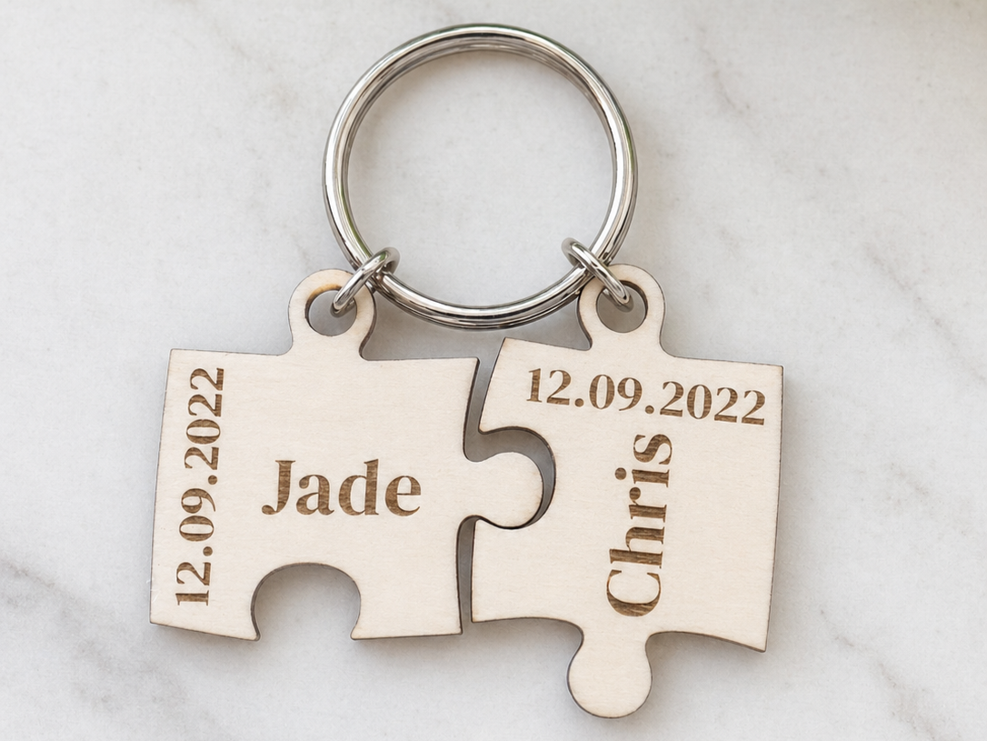 Personalized Puzzle Piece Keychain Set for Couples anniversary gift for her idea