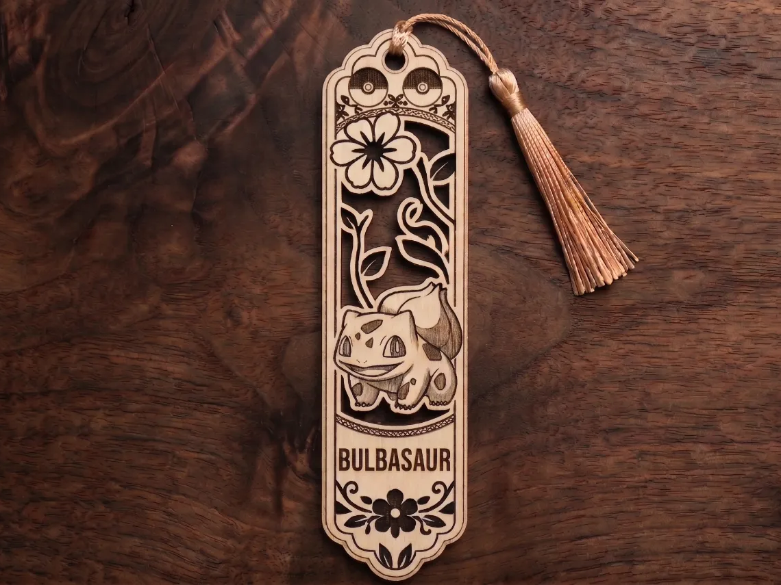 Bulbasaur Wooden Bookmark with Floral Motif bookmark design