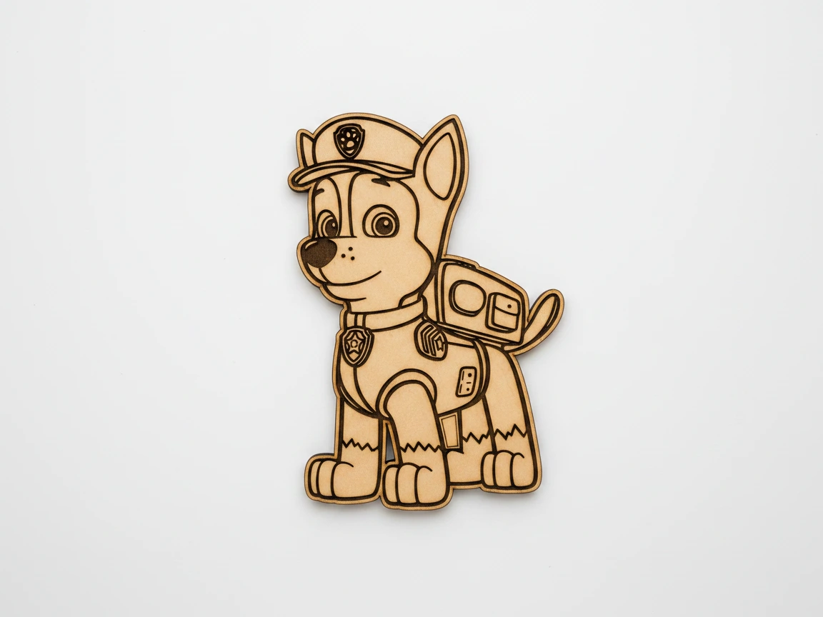 Holz-Schlüsselanhänger mit Cartoon-Design des Polizei-Welpen Chase aus PAW Patrol, lasergraviertes süßes Figuren-Accessoire für Schlüssel, Rucksäcke oder Geschenkideen