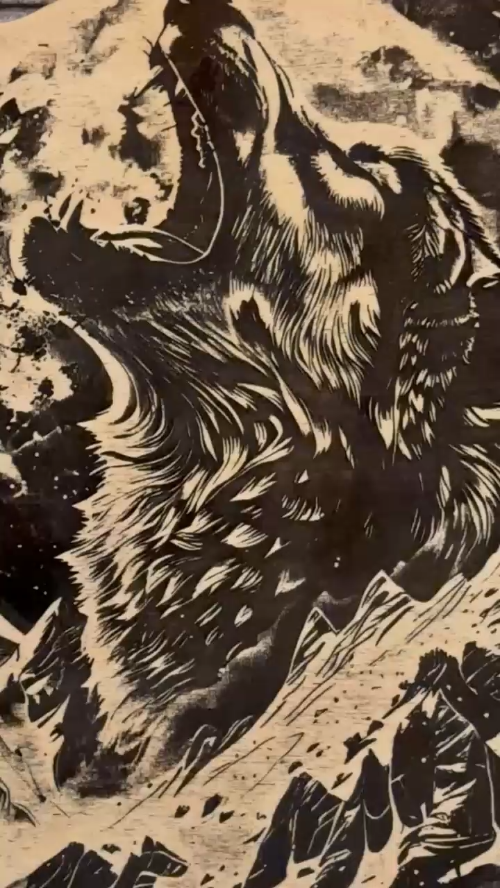 [Laser cut and engrave] Laser Cut Wooden Wolf and Mountain Landscape Art with Waterfall