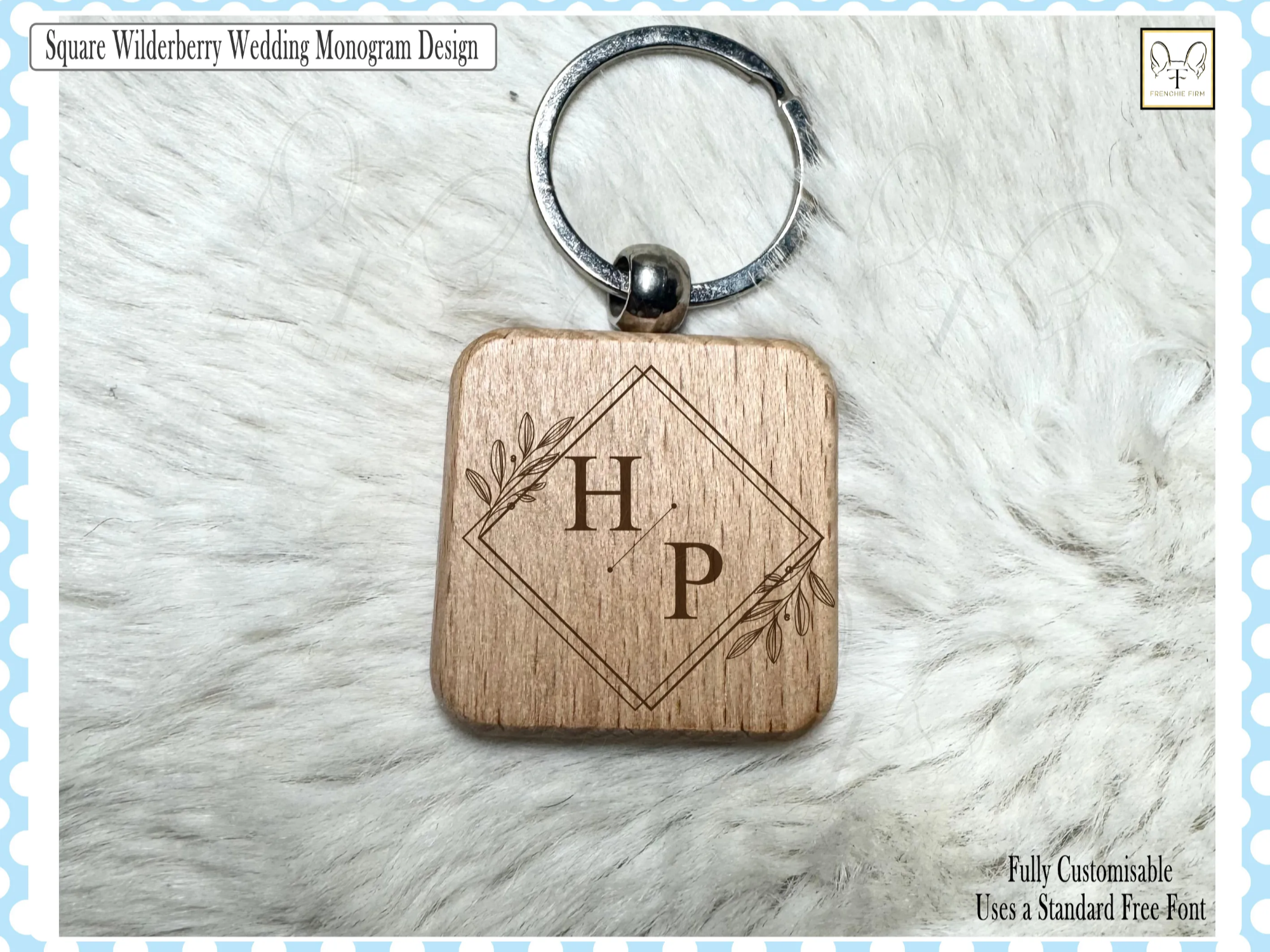 Modern Square Initial Monogram Keychain laser cut keychain idea for women
