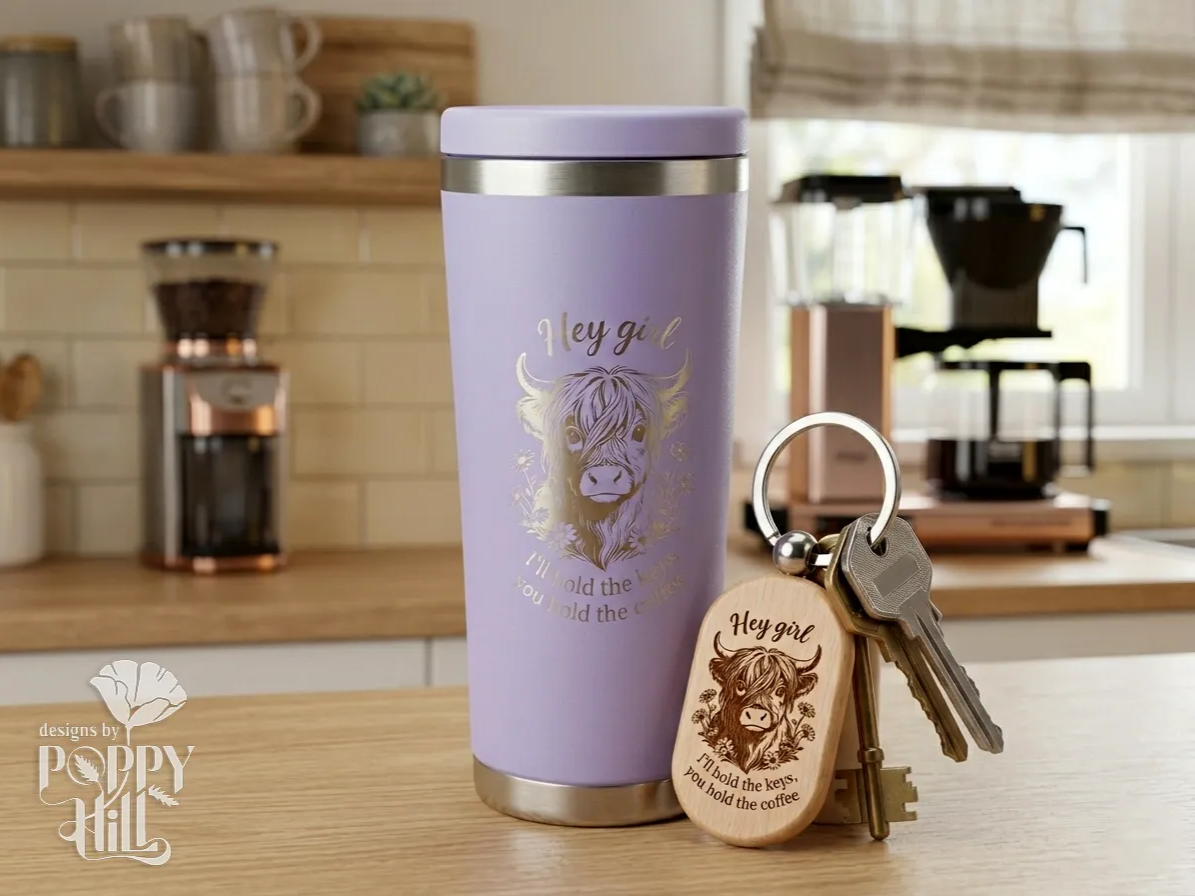 Highland Cow Tumbler and Keyring Set gift for her design