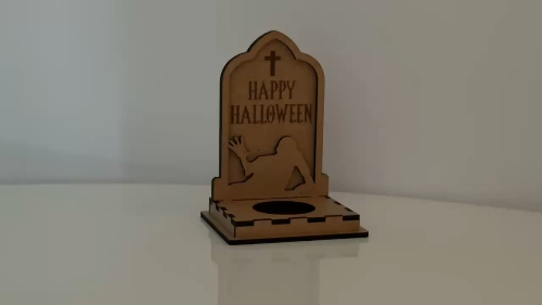 [Laser cut and engrave] Halloween Tombstone Candle Holder | Happy Halloween Zombie Lantern | Laser Cut Tea Light SVG DXF File