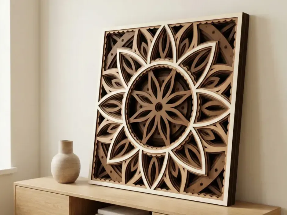 Laser Cut Multilayer Mandala Flower Wall Art – 7 Layered Flower Design | 3D Wall Decor | XCS SVG DXF DWG AI Files flower craft idea