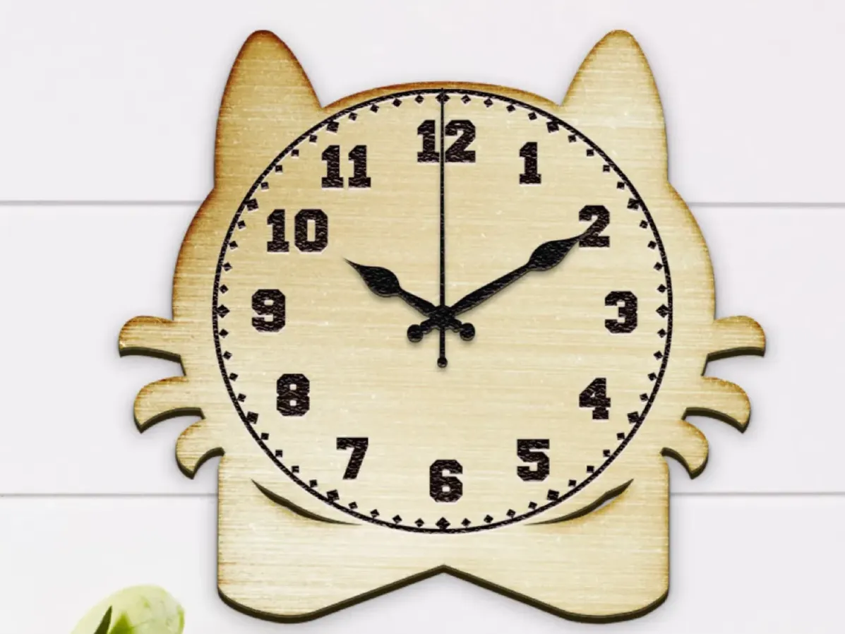 Whiskered Cat Face Clock laser cut cat clock idea