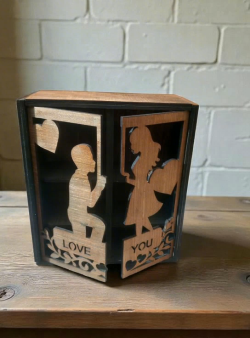 [Laser cut and engrave] Laser Cut Wooden Love You Decorative Box with Romantic Silhouettes