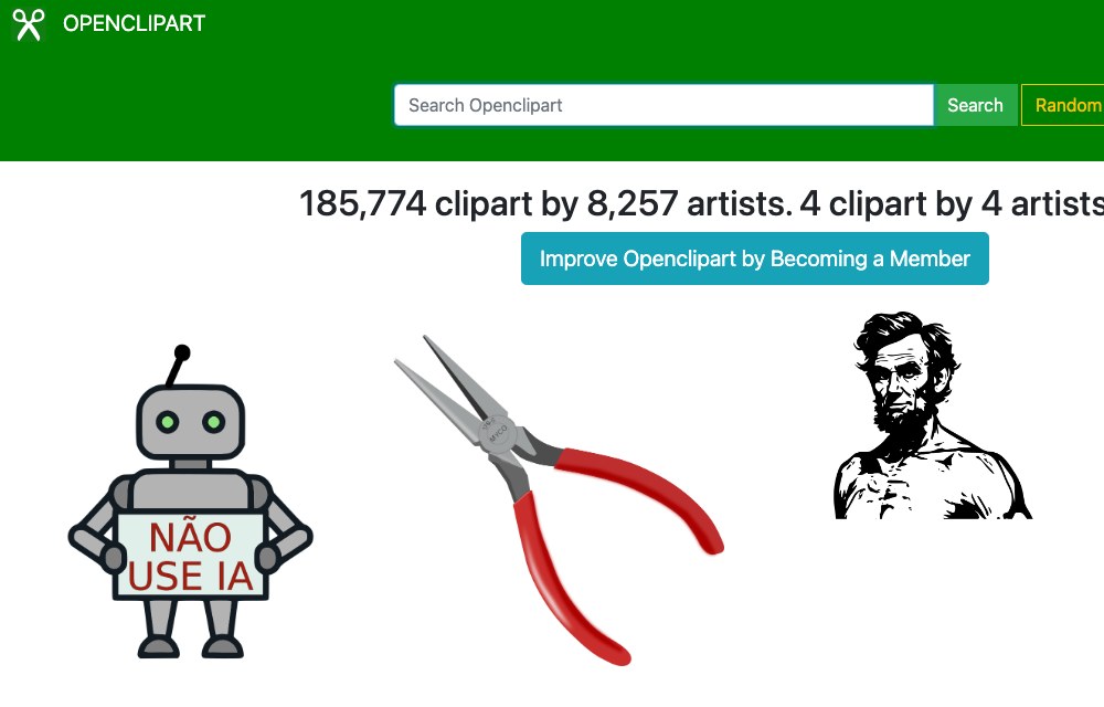 La página de inicio de Openclipart mostrando su cuadrícula de clip art