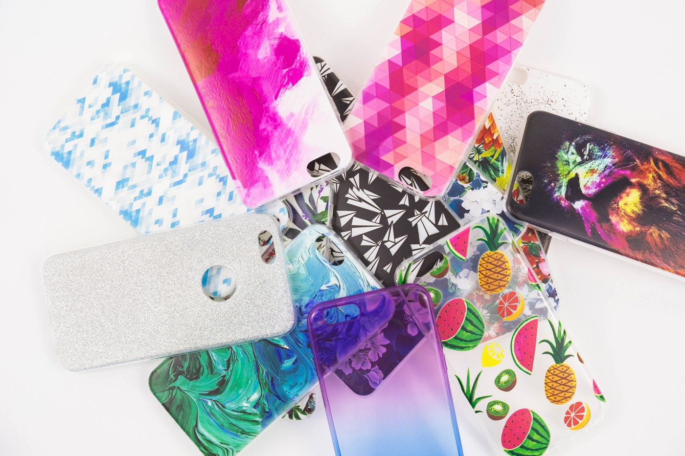 Phone cases printed with full-colour designs