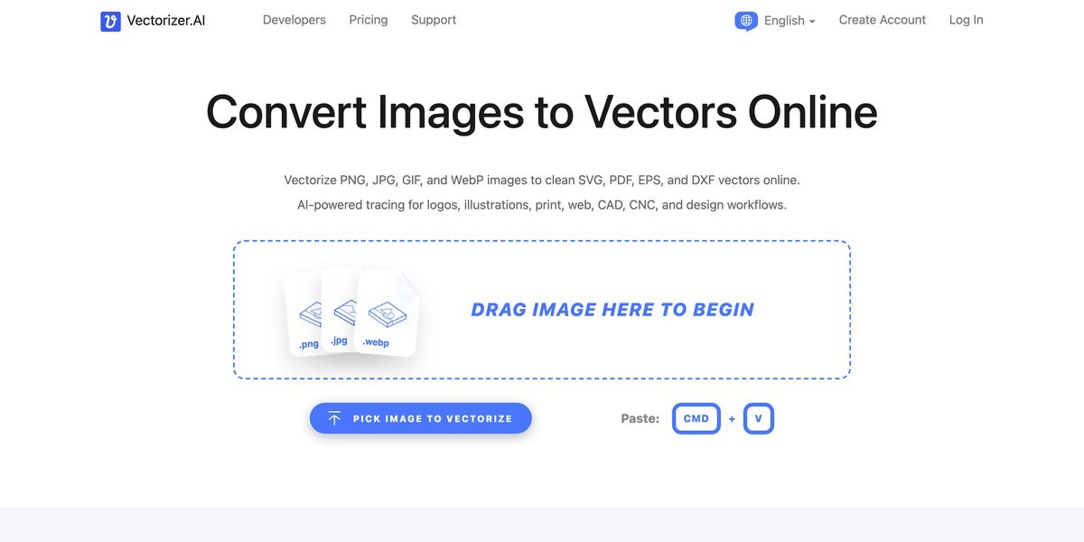 หน้าเว็บไซต์ Vectorizer.AI