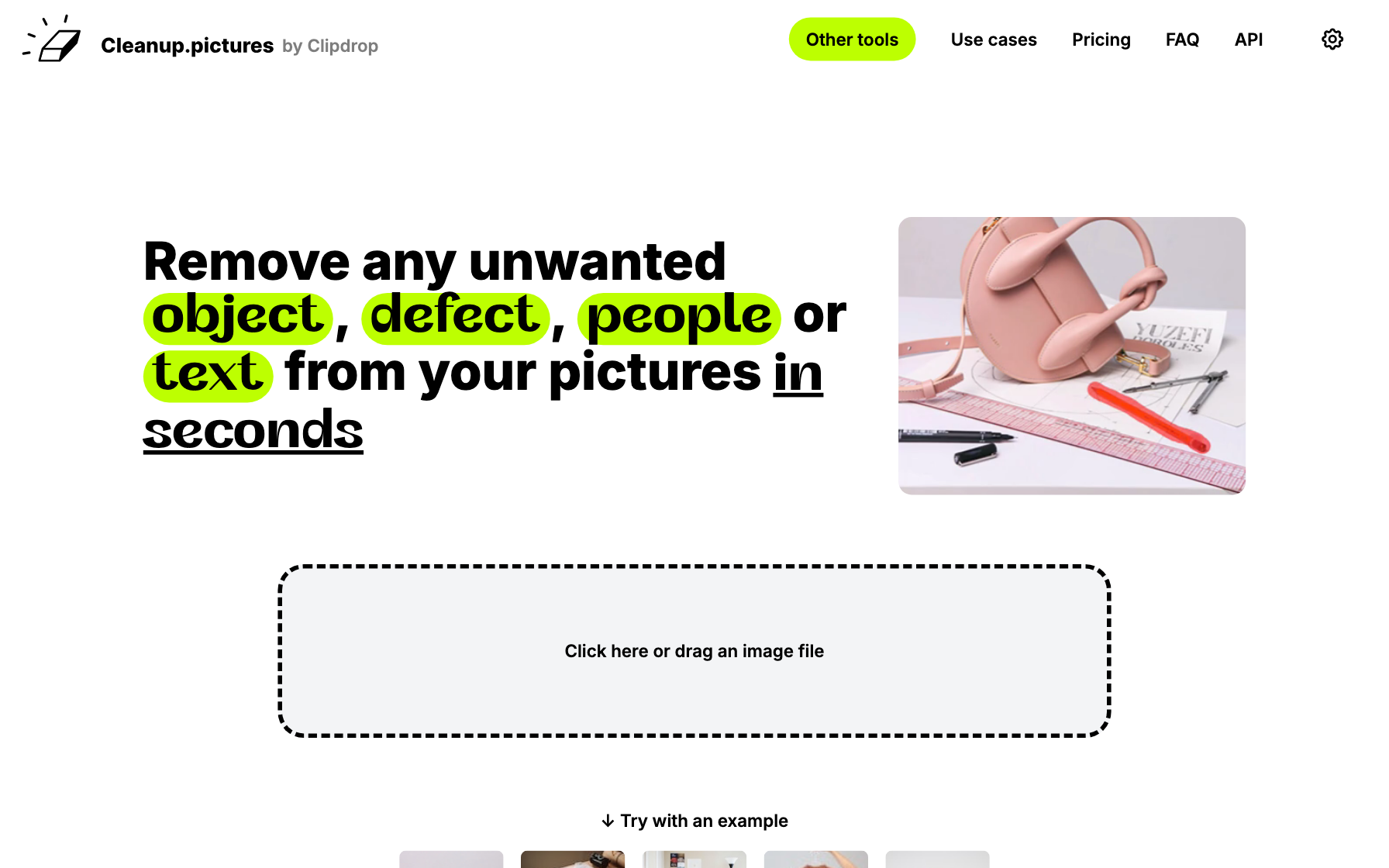 Cleanup.pictures object removal tool in a browser
