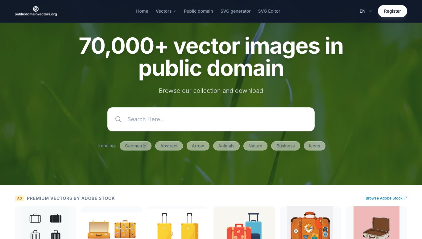 La página de inicio de Public Domain Vectors