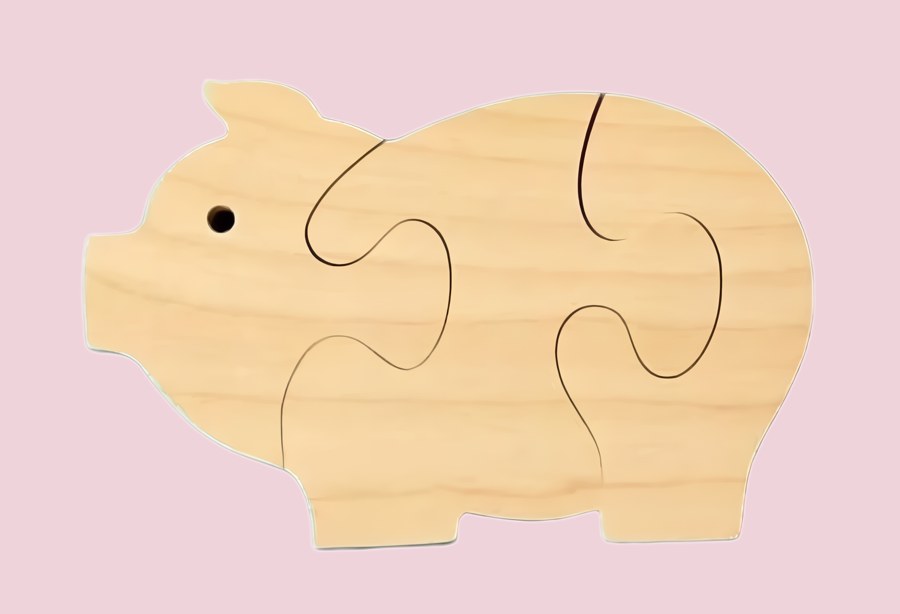 Puzzle in legno a forma di maialino, progetto per taglio laser