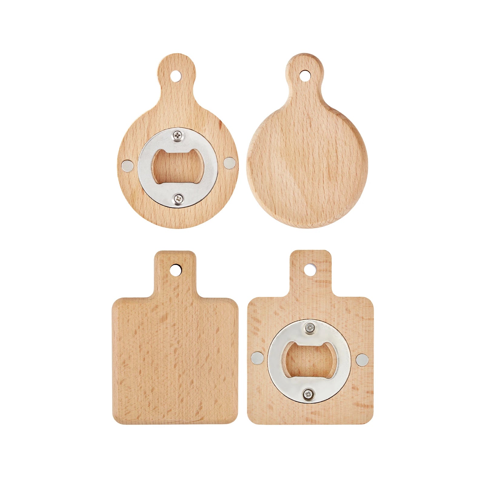 Blank wooden round and square magnetic bottle openers for laser engraving