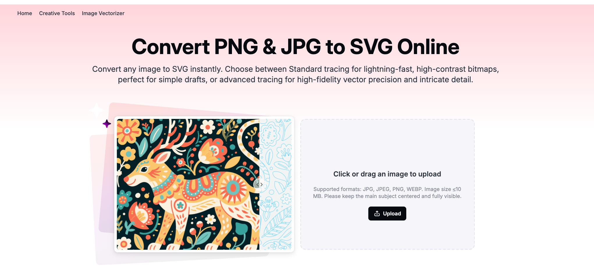 Atomm Image Vectorizer converting a WEBP to SVG online