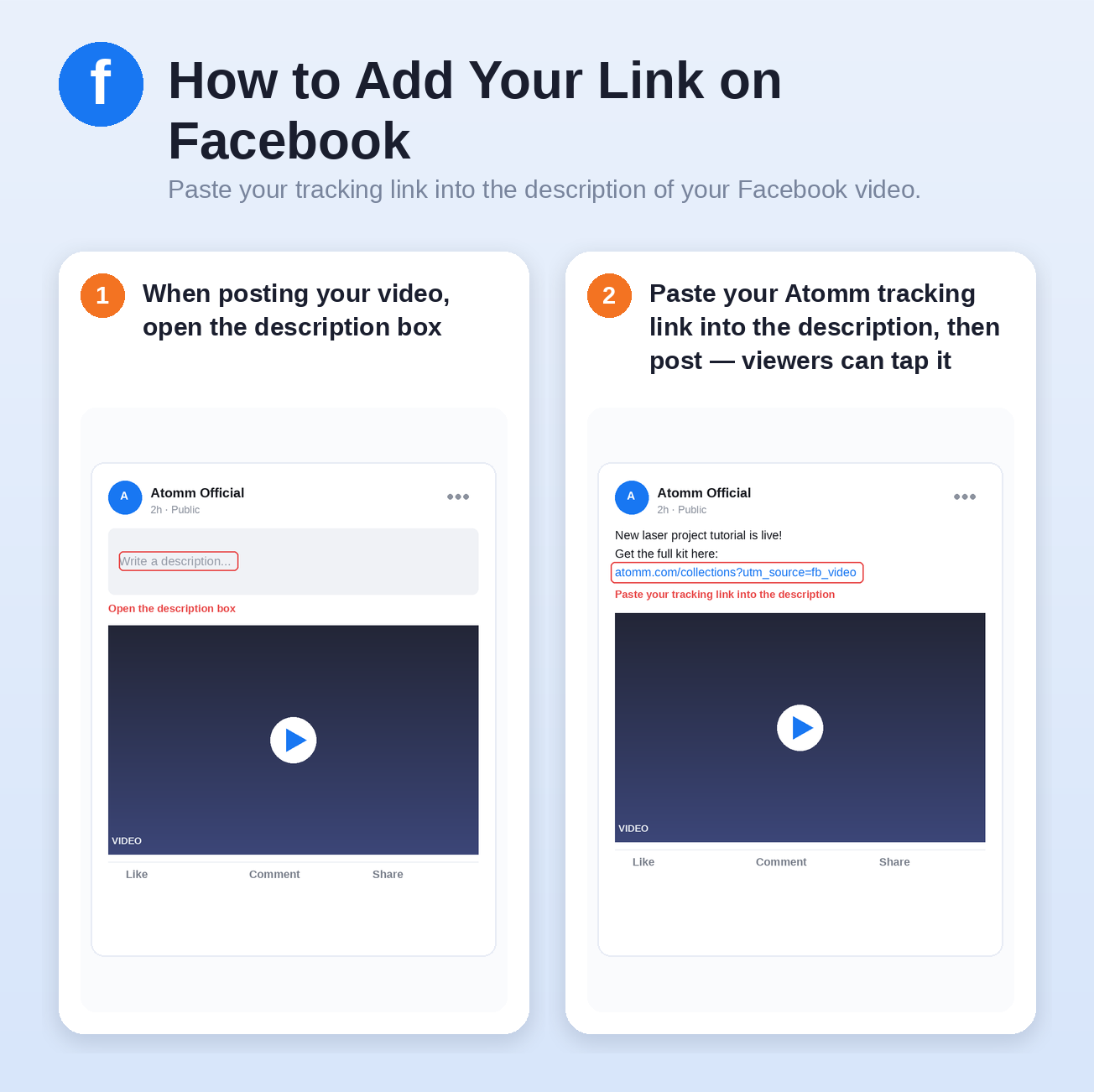 Where to place your tracking link on Facebook