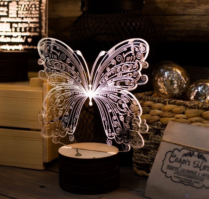 Laser-cut butterfly acrylic night light