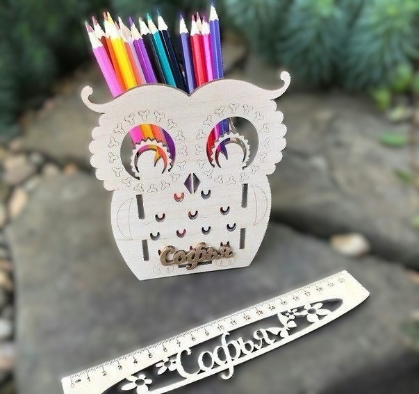 Wooden Owl Pen Holder office desk decor idea
