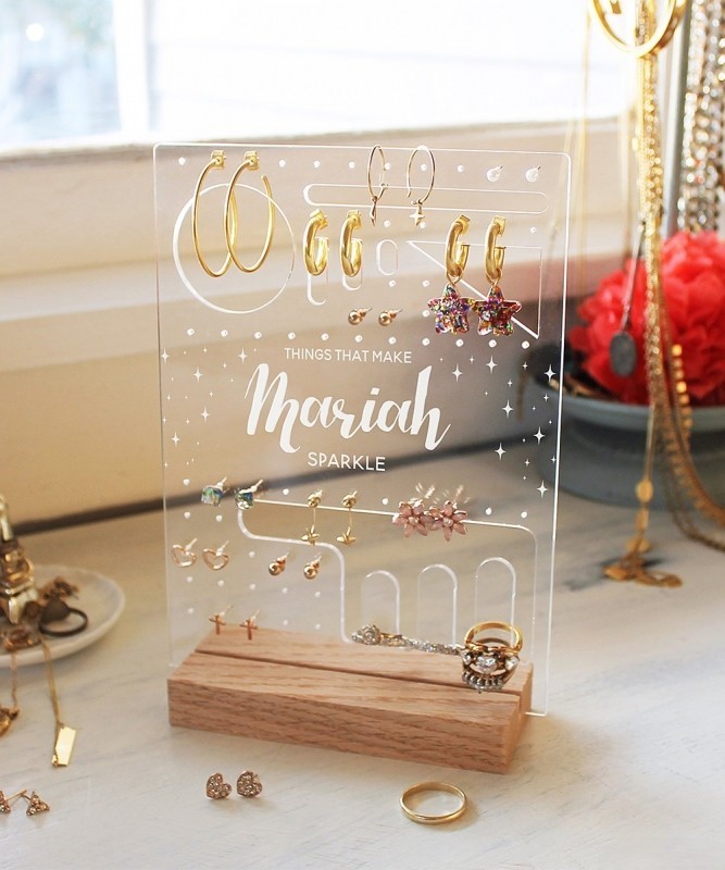 Clear acrylic jewelry and earring display holder