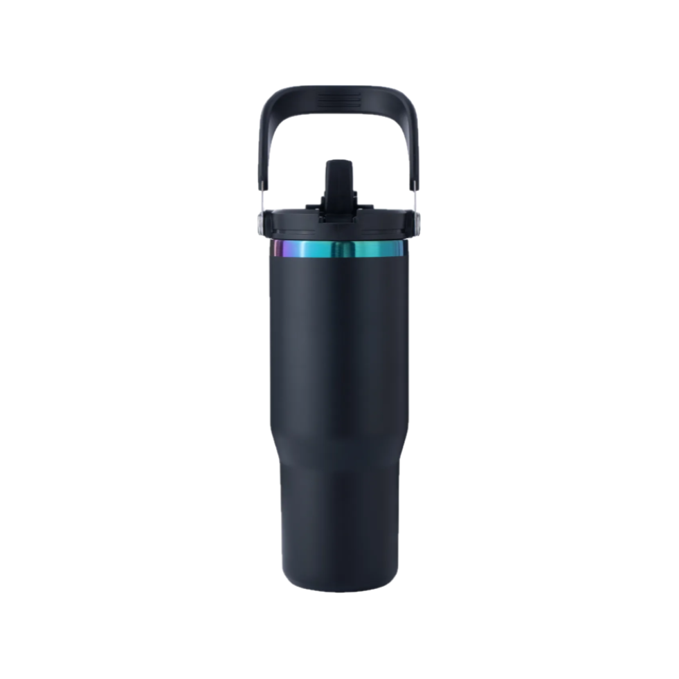 30oz(887ml) Black to Iridescent Tumbler with Handle and Straw