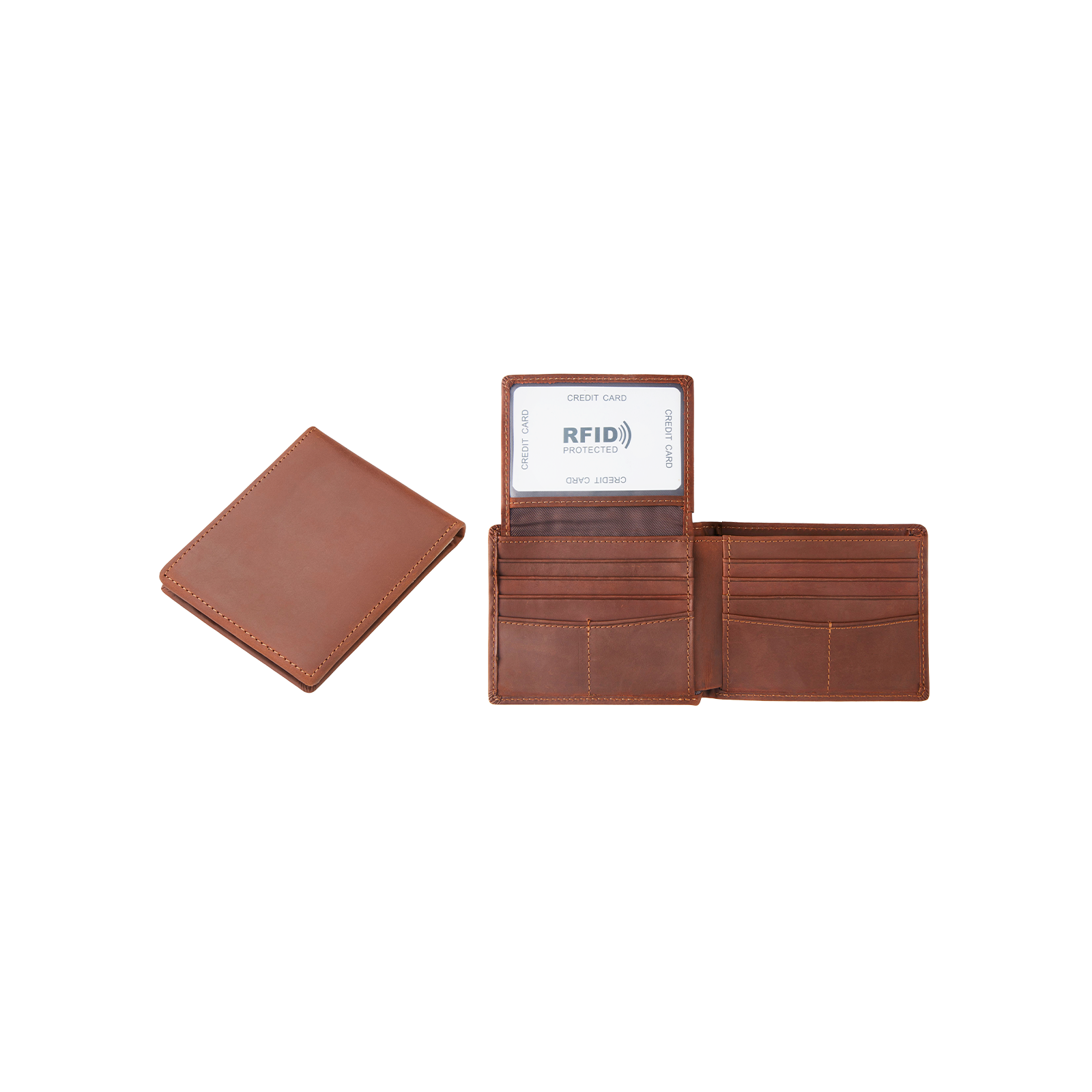 Coffee Leather RFID Blocking Bifold Wallet