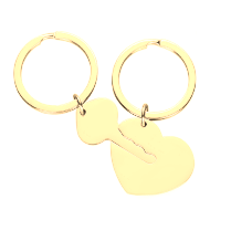 Stainless Steel Keychain Set with Heart and Key-Gold