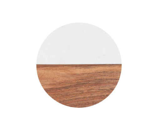 Round White Marble and Wood Coaster