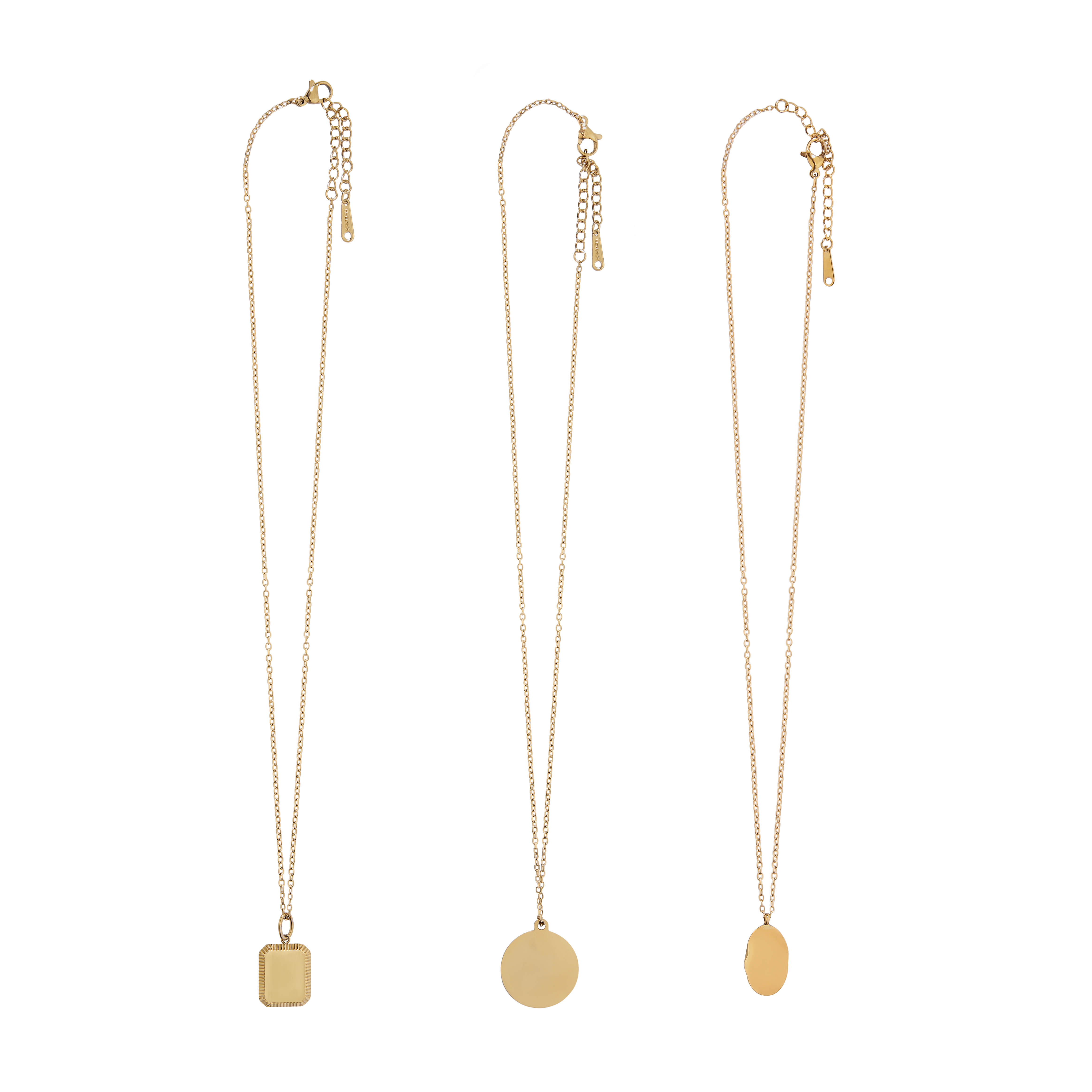 Gold Stainless Steel 3 Pendants Necklace