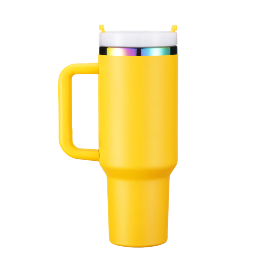 Yellow to Iridescent Stainless Steel Tumbler with Handle(40oz)